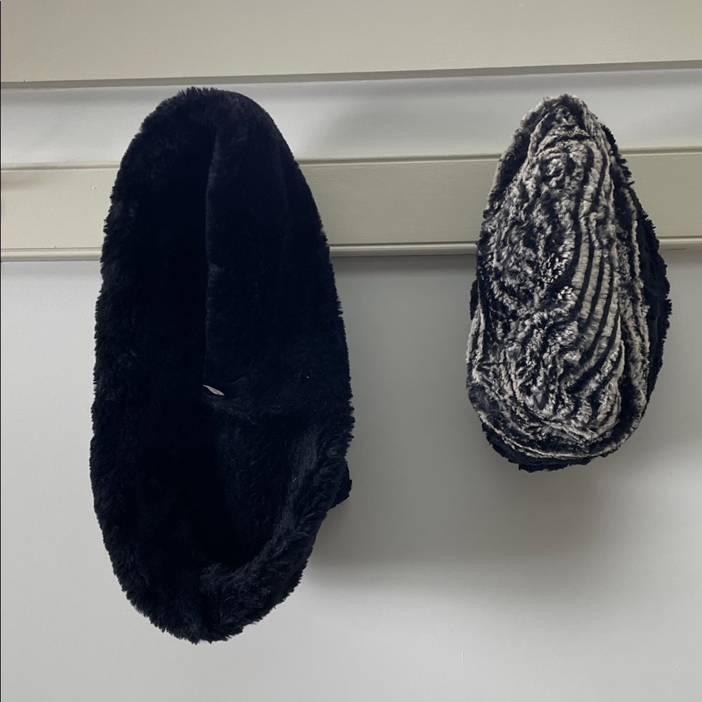 Black and Gray Faux Fur Hat AND Infinity Scarf